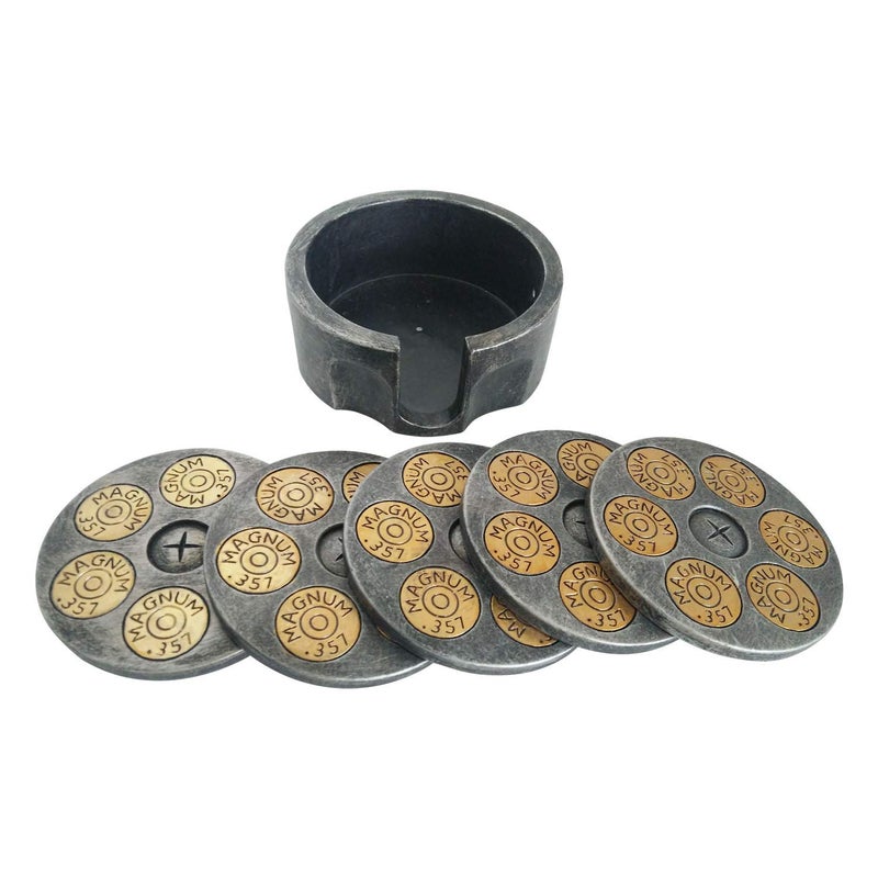 Pine Ridge 357 Revolver Coaster- 5 Piece Drink Coaster Set for Kitchen, Dining and Bar Decor - Image 1